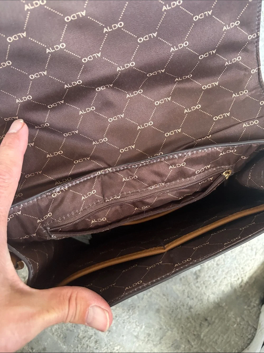 Aldo Beige and Tan Chain-Accent Satchel